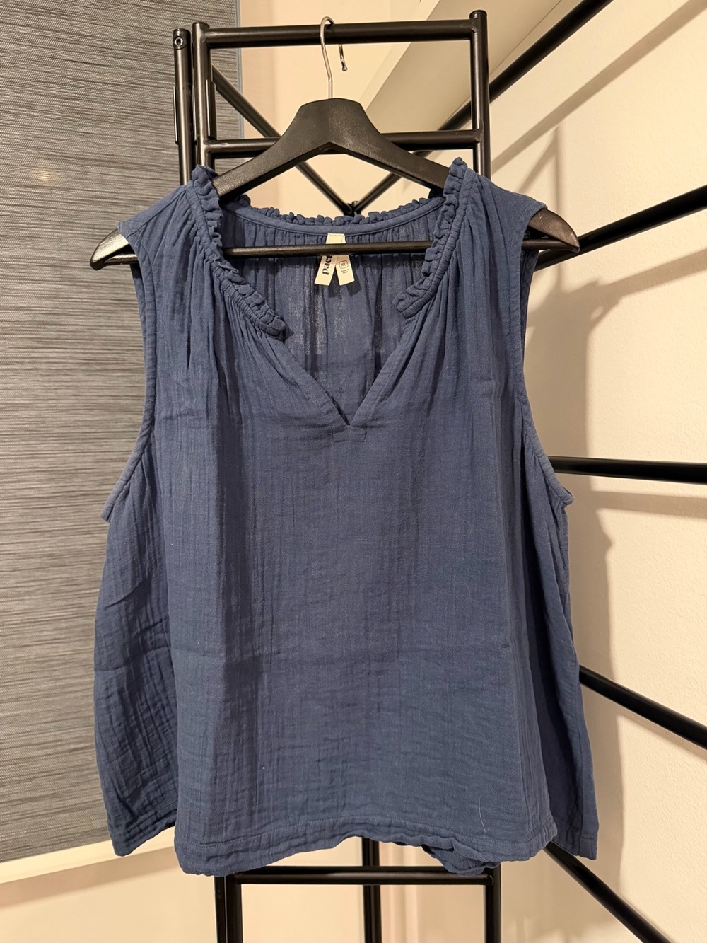 PACT Women's French Navy Coastal Double Gauze Ruffle Tank
